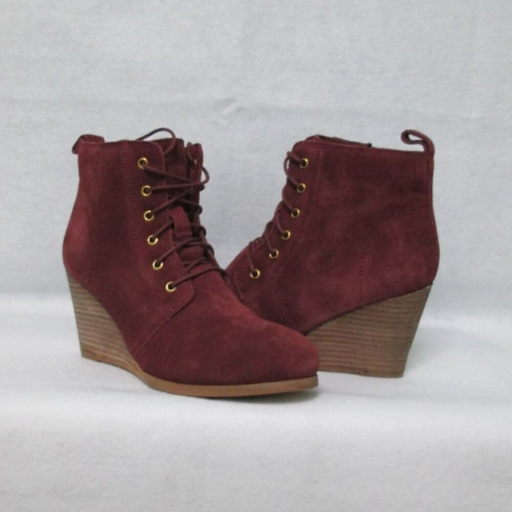 Diba Blake Suede Leather Lace-Up, Side Zipper Wedge Booties-Burgandy-Various-NWT - Picture 6 of 15